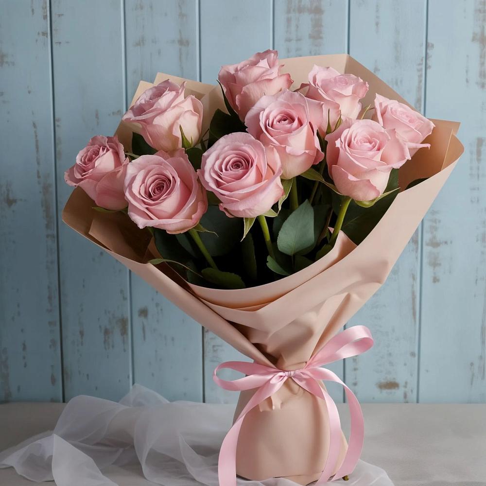 9 розовых роз в Батырево Букет цветов из: Розы в Батырево