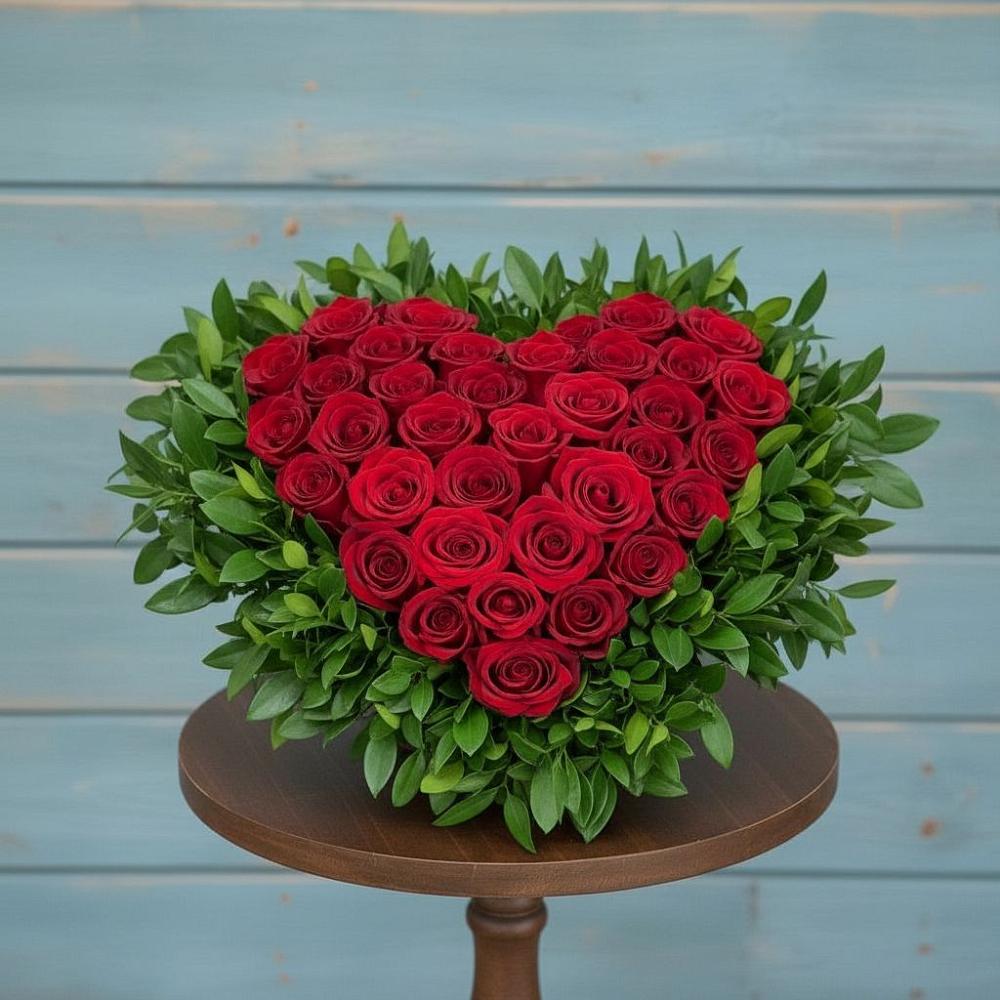 Композиция Сердце в любви в Батырево Цветочная композиция из Розы в виде сердца в Батырево