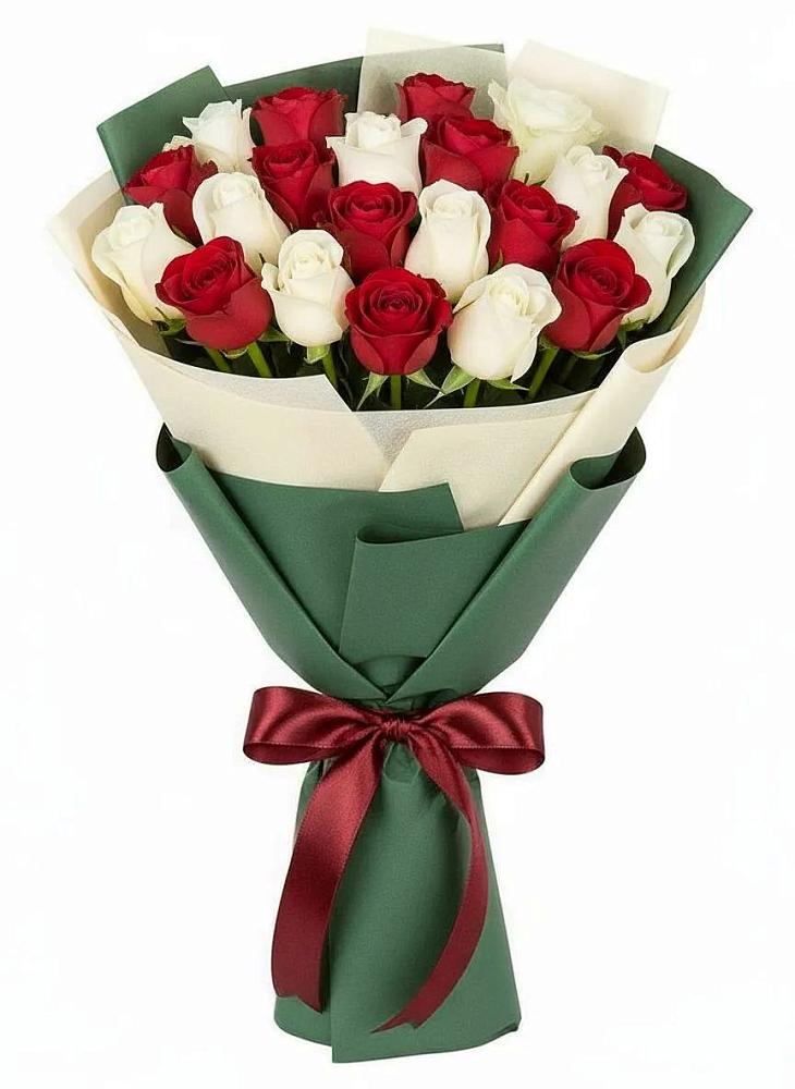 Микс из красных и белых роз в Батырево Букет Микс из красных и белых роз в Батырево