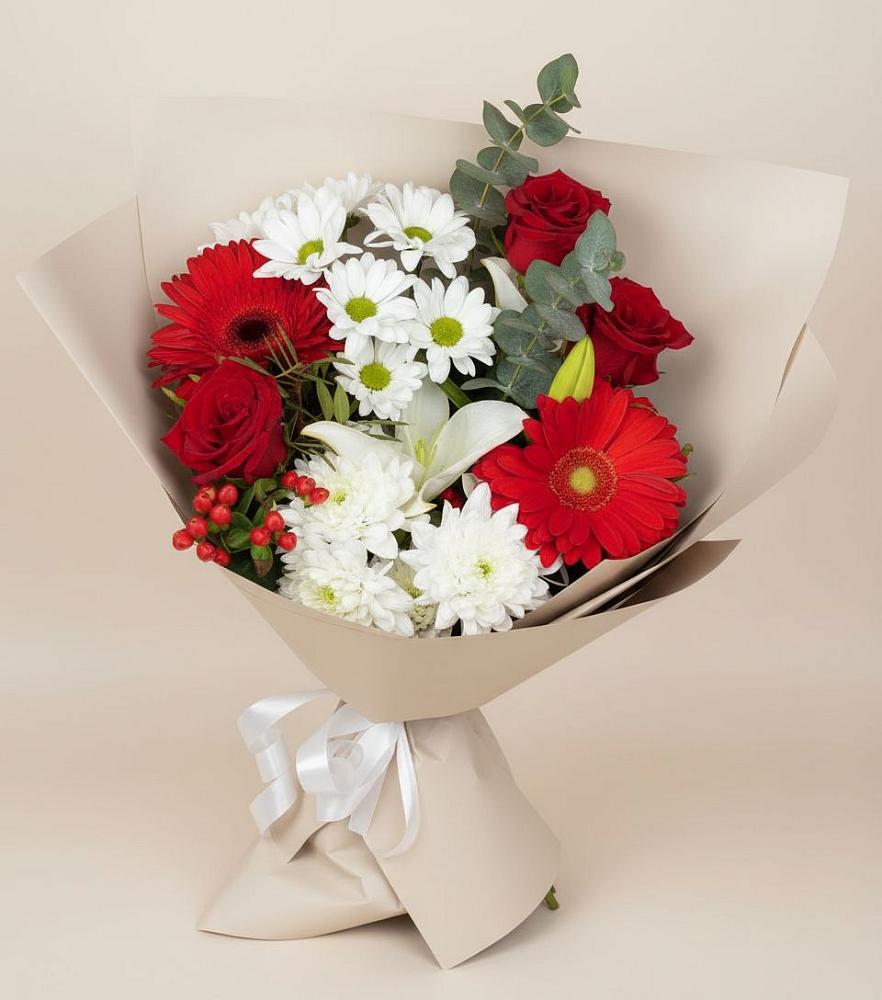 Букет цветов из: Розы, Хризантемы, Герберы и Лилии в Батырево