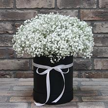 Композиция коробка гипсофил в Батырево Цветочная композиция из Гипсофила в шляпной коробке в Батырево